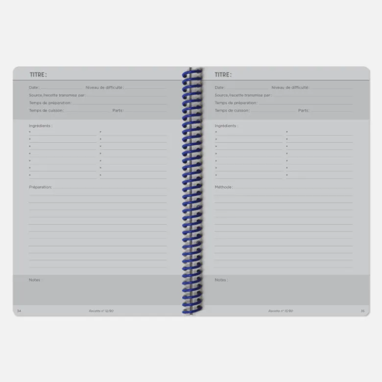 Set de carnet de recettes tissu - Corail